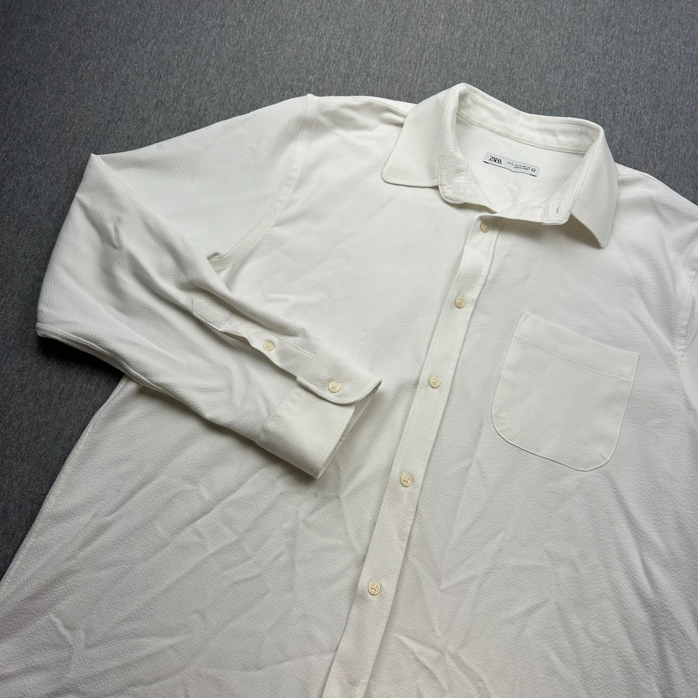 Zara Long Sleeve Button Up Shirt Mens XL White Textured
